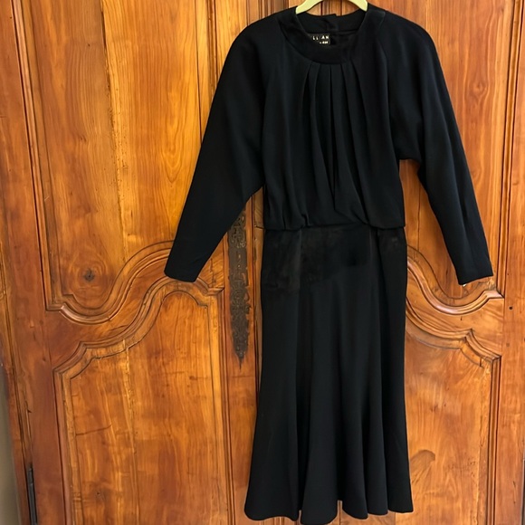 Vintage black suede and wool dress St.Gillian by Kay Unger - Picture 1 of 10